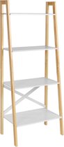 VASAGLE staande plank, ladderplank met 4 niveaus, boekenplank, aanbouwplank, voor woonkamer, slaapkamer, keuken, kantoor, mat wit-natuurlijke kleur LLS200N01