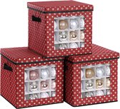 Segenn's Opbergdozen voor Kerstballen - set van 3 - Vouwdozen - voor Kerstversiering - 64 kleine vakjes per doos - Flexibele Verdelers - Rood