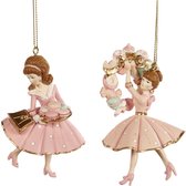 Viv! Christmas Kerstornament - meisjes met macaron - set van 2 - roze goud - 9cm