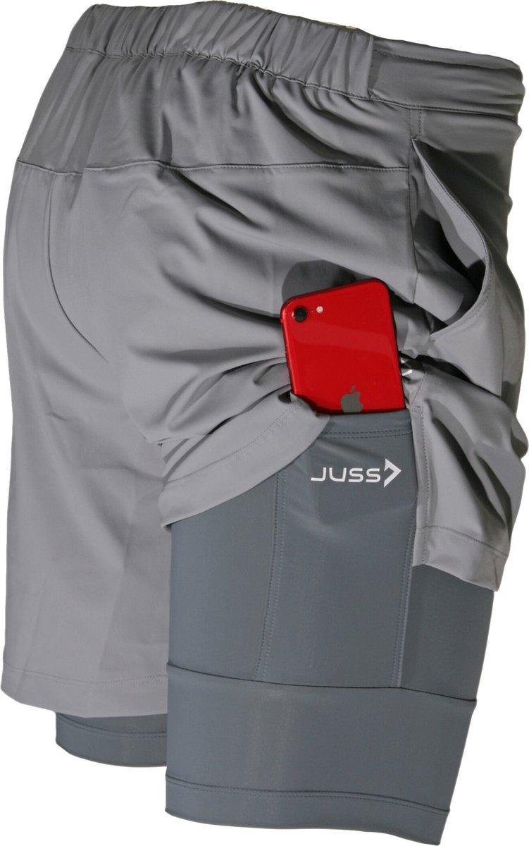 JUSS7 Sportswear - 2in1 Hardloop Broek met Telefoonzak - Grey - M