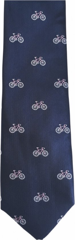 Stropdas-blauw- wit-Roze- fietsen- Dasspeld cadeau-100% polyester- 5 cm -Charme Bijoux