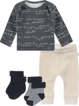 Noppies set(4delig) Oatmeal broekje met grijs shirt en 2 paar sokjes navy - Maat 50