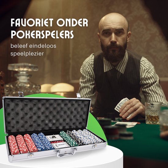 Thumbnail van een extra afbeelding van het spel No Peak Pokerset 500 pokerfiches – pokerset 500 chips – pokerkaarten – poker – poker set