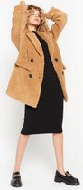 LOLALIZA Halflange teddy jas met kraag - Camel - Maat L