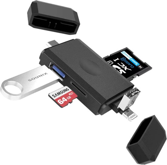 Sounix SD Kaartlezer - USB A/Lightning/USB-C - 6 poorten SD Cardreader voor  Mac,... | bol.com