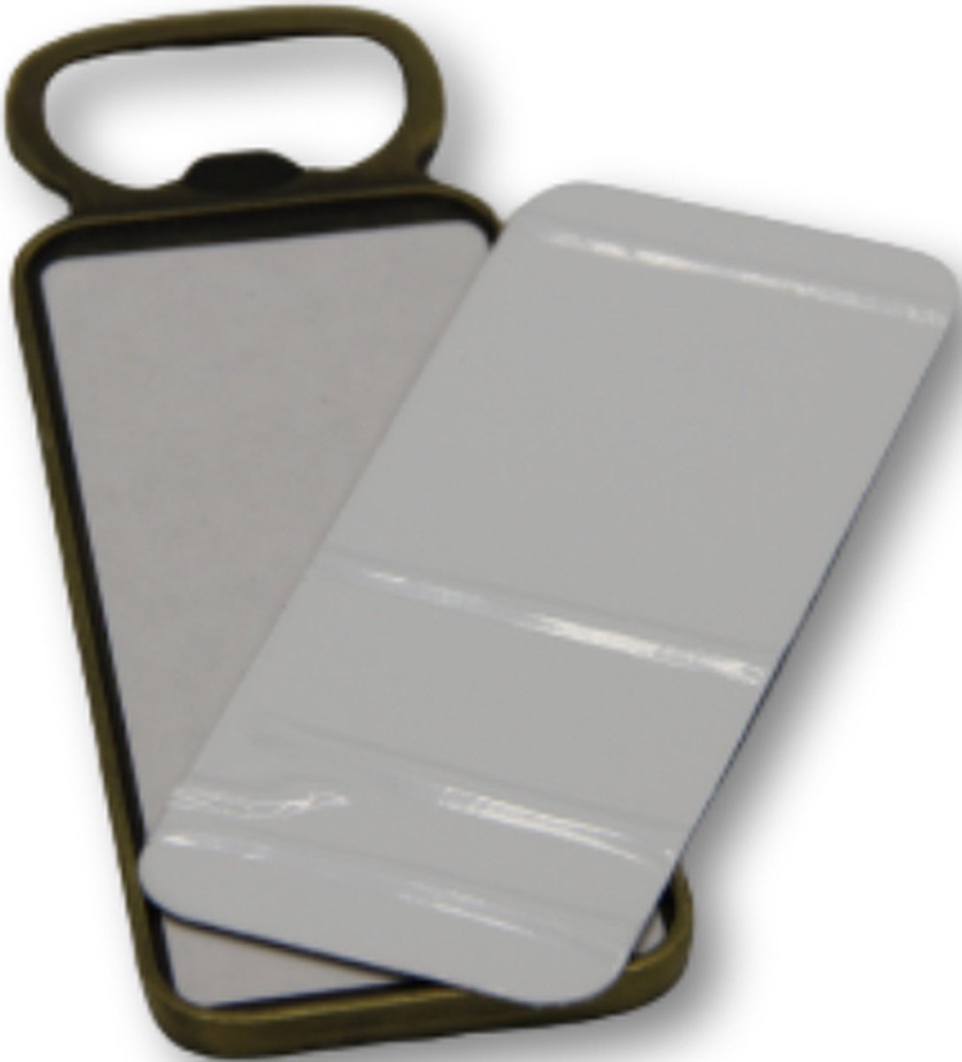 Sublimatie flessenopener met magnetische achterzijde.