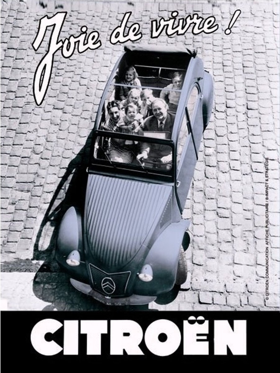 metalen wandplaat Citroën 2cv joie de vivre! 30x40 cm