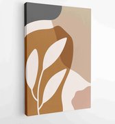 Earth tone natuurlijke kleuren gebladerte lijntekeningen boho planten tekening met abstracte vorm 3 - Moderne schilderijen – Verticaal – 1912771891 - 115*75 Vertical