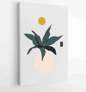 Earth tone natuurlijke kleuren gebladerte lijntekeningen boho planten tekening met abstracte vorm 4 - Moderne schilderijen – Verticaal – 1910091076 - 80*60 Vertical