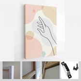 Moderne abstracte kunst botanische kunst aan de muur. Boho. Minimal Art Flower op geometrische vormen achtergrond. Schilderen Muur Foto's Home Room Decor. Abstract Plant Art design