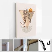 Schilderen Muur Foto's Home Room Decor. Moderne abstracte kunst botanische kunst aan de muur. Boho. Minimal Art Bloem op Geometrische Vormen Achtergrond - Modern Art Canvas - Verti