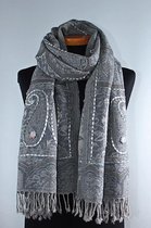 Wollen geborduurde sjaal en omslagdoek Fris-Grijs