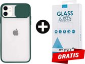 Backcase CamShield Slide Cover Camera Bescherming iPhone 12 Mini Groen - Gratis Screen Protector - Telefoonhoesje - Smartphonehoesje