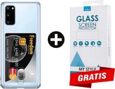 Crystal Backcase Shockproof Met Pasjeshouder Hoesje Samsung S20 Plus Transparant - Gratis Screen Protector - Telefoonhoesje - Smartphonehoesje