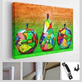 Het moderne creatieve werk van de kunstenaar. Handgeschilderde kleuren op het hout. Decoratief fruit - Modern Art Canvas - Horizontaal - 380366179
