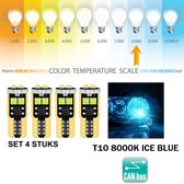 T10 Led Lamp IJs Blauw (Set 4 stuks) ICE BLUE 8000K Canbus 5W5 | W5W | Led Signal Light | 12V | 168 | 194 | 2x | Stadslicht | Kentekenplaat Verlichting | 3030 6 SMD | Autolamp | 8000 | Kelvin | Autolampen | BLUE | Car licht | Lampen | 2W