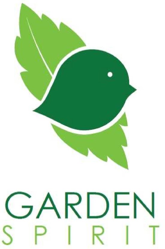 Logo met groene vogel en bladeren, tekst "GARDEN SPIRIT".
