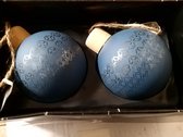 Luxe kerstballen - Glas met houten afwerking - Blauw - 2 stuks