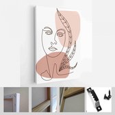 Set van creatieve handgeschilderde één regel abstracte vrouwelijke portretten. Minimalistisch vectorpictogram van mensen met kleurvlekken - Modern Art Canvas - Verticaal - 18051222