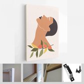 Set van abstracte vrouwelijke vormen en silhouetten op gestructureerde achtergrond. Abstracte vrouwenogen, gezicht in pastelkleuren - Modern Art Canvas - Verticaal - 1887303193