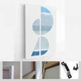 Een trendy set van blauwe abstracte handgeschilderde illustraties voor briefkaart, social media banner, brochure omslagontwerp of wanddecoratie achtergrond - moderne kunst canvas -