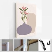 Collectie hedendaagse kunstposters in pastelkleuren. Abstracte elementen en vazen, bloemen, bladeren en fruit, takken - Modern Art Canvas - Verticaal - 1853039077