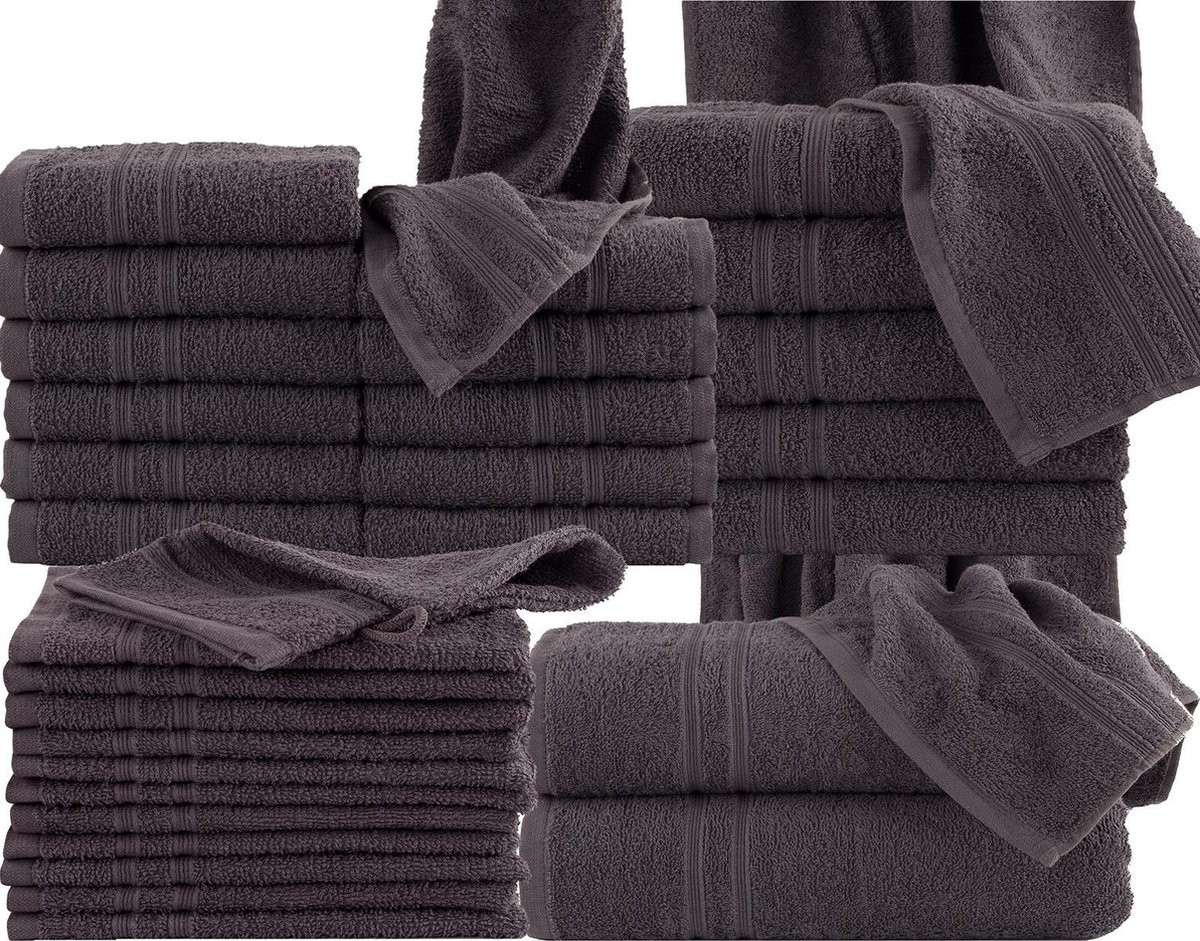 Homéé® Homéé voordeelpak 33 delige handdoeken set 3 badlakens 6 handdoeken 12 gastendoekjes en 12 washandjes antraciet 100% katoen 400g. m²