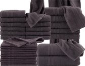 Ensemble économique 33 pièces Homéé 3 draps de bain, 6 serviettes, 12 serviettes invité et 12 débarbouillettes anthracite 100% coton 400g. m²