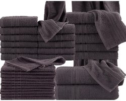Homéé voordeelpak 33 delige handdoeken set 3 badlakens, 6 handdoeken, 12 gastendoekjes en 12 washandjes antraciet 100% katoen 400g. m²