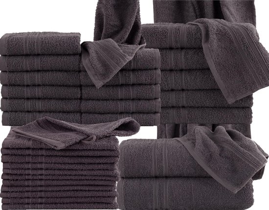 Homéé voordeelpak 33 delige handdoeken set 3 badlakens, 6 handdoeken, 12 gastendoekjes en 12 washandjes antraciet 100% katoen 400g. m²