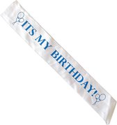 Its My Birthday Sjerp - Wit / Blauw - Polyester - 144 x 11 cm - 1 stk - Verjaardag - Decoratie