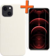 iPhone 13 Hoesje Siliconen Case Met Screenprotector Met Dichte Notch - iPhone 13 Hoes Siliconen Cover Met Beschermglas - Wit