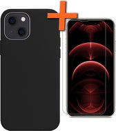 iPhone 13 Hoesje Siliconen Case Met Screenprotector Met Dichte Notch - iPhone 13 Hoes Siliconen Cover Met Beschermglas - Zwart