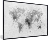 Cadre photo avec affiche Zwart Wit- Encre de carte du Wereldkaart - noir et blanc - 120x80 cm - Cadre pour affiche