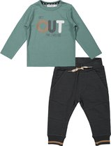 Dirkje - Kledingset - 2delig -  Broek Antracite Bruin - Shirt Sage Groen- Maat 86