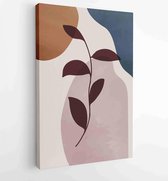 Earth tone background gebladerte line art tekening met abstracte vorm 4 - Moderne schilderijen – Verticaal – 1928942378 - 50*40 Vertical