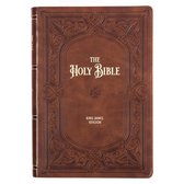 KJV Study Bible, Large Print Faux Leather - Thumb Index, King James Version Holy Bible, Art Nouveau Framed Saddle Tan