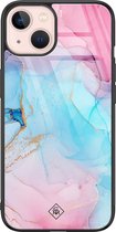 iPhone 13 hoesje glass - Marmer blauw roze | Apple iPhone 13  case | Hardcase backcover zwart