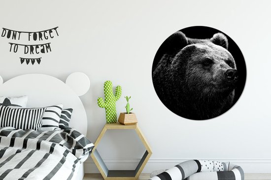 WallCircle® - Behangcirkel 100x100 cm - Muurstickers Beer - Dier - Zwart - Wit - Muurcirkel woonkamer - Wandcirkel slaapkamer - Kamer decoratie zelfklevend - Muurdecoratie accessoires XXL