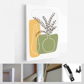 Set van creatieve minimalistische handgeschilderde illustraties met decoratieve vazen, flessen, takken en bladeren - Modern Art Canvas - Verticaal - 1765713731