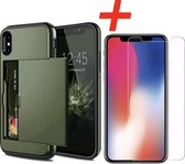 Pasjeshouder geschikt voor Apple iPhone X / XS - Groen - met Glazen Screenprotector