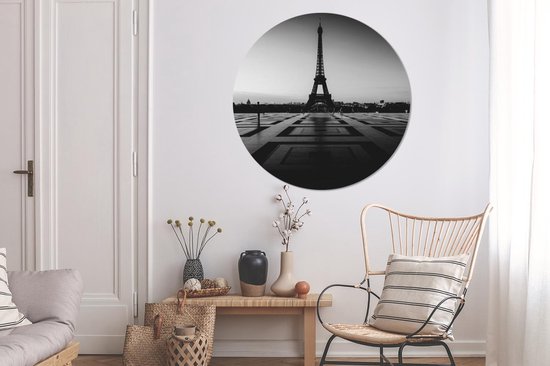WallCircle - Cercle mural - Cercle mural - Coucher de soleil à Paris - noir et blanc - Aluminium - Dibond - ⌀ 120 cm - Intérieur et Extérieur XXL