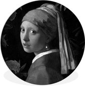 WallCircle - Wandcirkel ⌀ 30 - Het meisje met de parel - Johannes Vermeer - Zwart - Wit - Ronde schilderijen woonkamer - Wandbord rond - Muurdecoratie cirkel - Kamer decoratie binnen - Wanddecoratie muurcirkel - Woonaccessoires