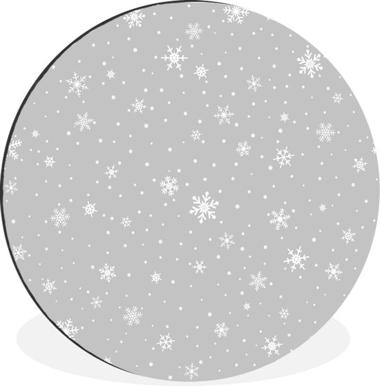 WallCircle - Wandcirkel - Muurcirkel - Een illustratie van sneeuw op een grijze achtergrond - zwart wit - Aluminium - Dibond - ⌀ 90 cm - Binnen en Buiten