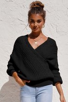 Wikkeltrui Sweater Dames - Zwart - Maat L