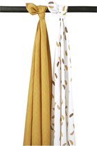 Meyco baby - hydrofiele swaddles - 2 pack - shapes honey gold- 120x120 cm - katoen - hydrofiel - hydrofiele doeken - verzorging - baby - wikkeldoek - peuter - doek - collectie 2021