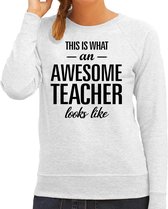 This is what an awesome teacher looks like cadeau sweater grijs - dames - beroepen / cadeau trui XS