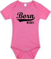 Born in 2021 tekst baby rompertje roze meisjes - Kraamcadeau - 2021 geboren cadeau 68 (4-6 maanden)