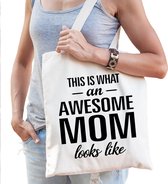 Awesome mom / geweldige moeder cadeau tas wit voor dames - Moederdag kado / verjaardag / cadeau tas