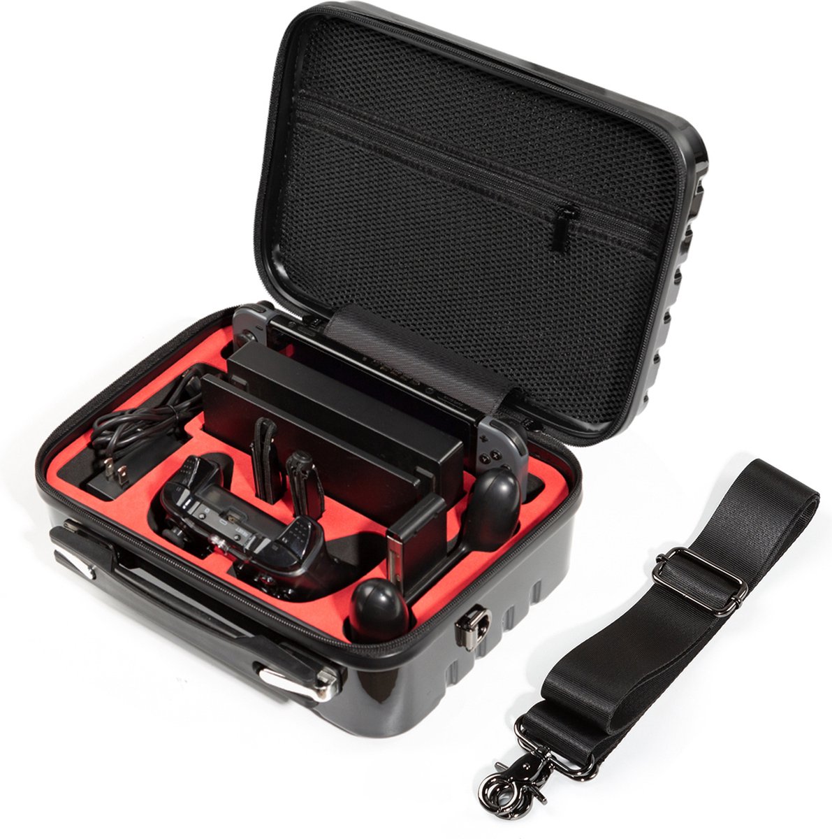 astronomie als Formulering YONO Hard Case XL geschikt voor Nintendo Switch / OLED – Luxe Koffer met  Draagriem voor Console en Accessoires – Beschermhoes Reistas - Zwart